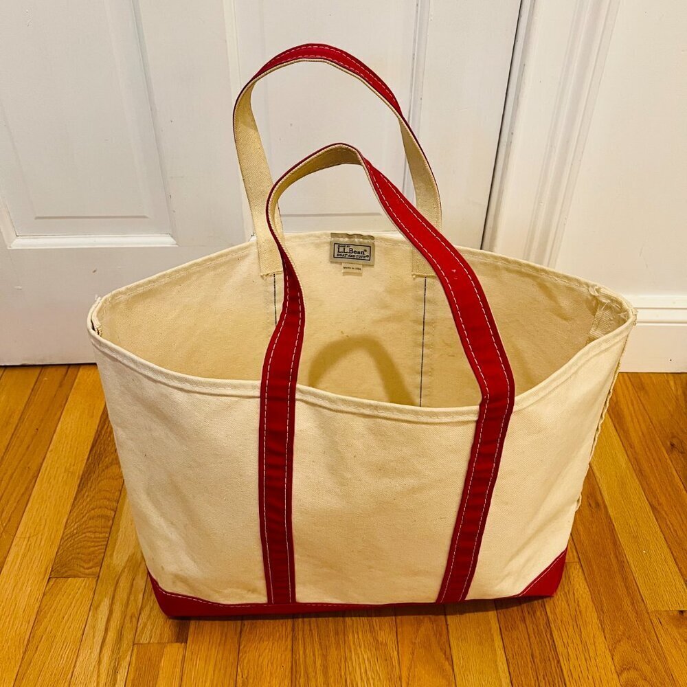 Vintage 1980s L.L Bean Boat And Tote Large Heavy Canvas Bag USA Red/White - Picture 6 of 16